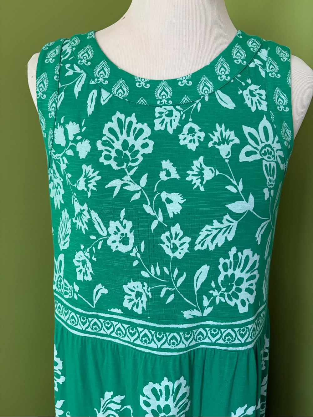 J.Jill Green and White Print Sleeveless Maxi Dress - Picture 2 of 8